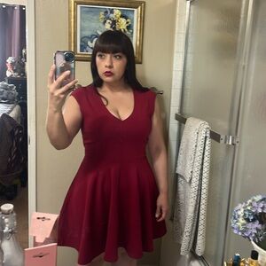 Modcloth burgundy fit and flare dress large